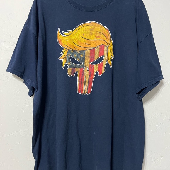 Source Unknown Other - Trump The Punisher Graphic T-Shirt with Skull Flag Design and Orange Hair